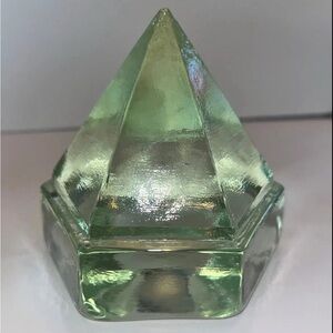 19th Century Art Glass Heavy
Weight Green Pyramid Sculpture.